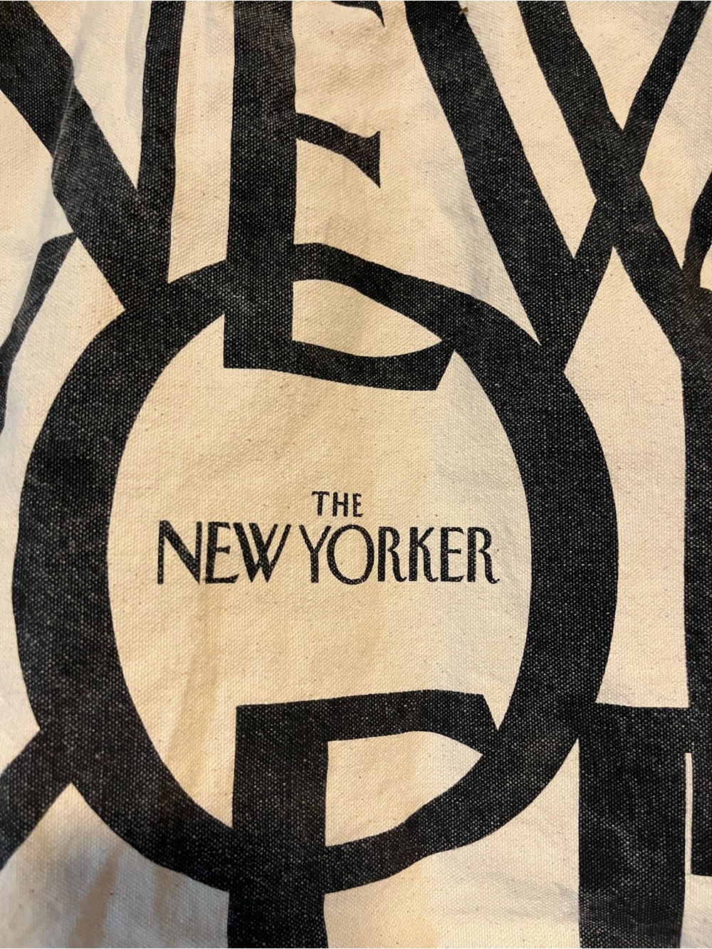 The New Yorker Canvas Tote Bag in Black and Cream